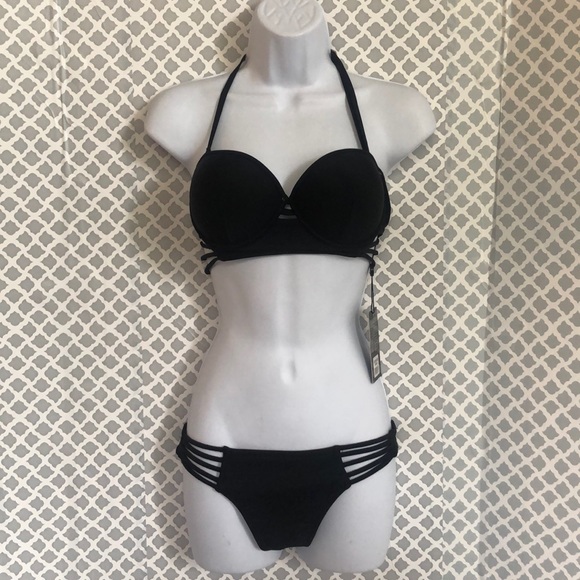 Red Bees black strappy bikini set HT2005 - Picture 2 of 6